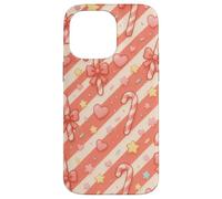 Kawaii Coquette Candy Cane Natale Pattern Pastello Cuori Stelle Custodia per iPhone 14 Pro Max