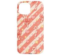 Kawaii Coquette Candy Cane Natale Pattern Pastello Cuori Stelle Custodia per iPhone 15