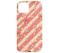 Kawaii Coquette Candy Cane Natale Pattern Pastello Cuori Stelle Custodia per iPhone 15 Plus
