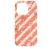 Kawaii Coquette Candy Cane Natale Pattern Pastello Cuori Stelle Custodia per iPhone 15 Pro