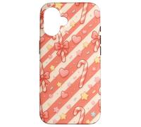 Kawaii Coquette Candy Cane Natale Pattern Pastello Cuori Stelle Custodia per iPhone 16