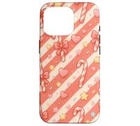 Kawaii Coquette Candy Cane Natale Pattern Pastello Cuori Stelle Custodia per iPhone 16 Pro