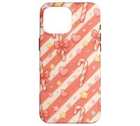 Kawaii Coquette Candy Cane Natale Pattern Pastello Cuori Stelle Custodia per iPhone 16 Pro Max