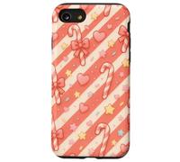 Kawaii Coquette Candy Cane Natale Pattern Pastello Cuori Stelle Custodia per iPhone SE (2020) / 7/8