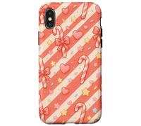 Kawaii Coquette Candy Cane Natale Pattern Pastello Cuori Stelle Custodia per iPhone X/XS