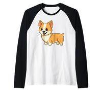Kawaii Corgi Cane Anime Giapponese Divertente Maglia con Maniche Raglan