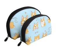 Kawaii Corgi cane carino, Borsa per trucco a conchiglia Portamonete da donna Borsa da toilette piccola Borsa per cosmetici 2 pezzi