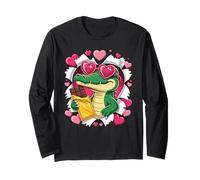 Kawaii Crocodile with Chocolate And Pink Hearts Maglia a Manica