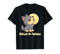 Kawaii Cucciolo Lupo Ululante Luna Chibi Spooky Halloween Maglietta
