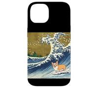 Kawaii Cute Corgi on the Great Wave in Hokusai Style Custodia per iPhone 14