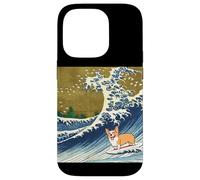 Kawaii Cute Corgi on the Great Wave in Hokusai Style Custodia per iPhone 14 Pro