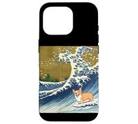Kawaii Cute Corgi on the Great Wave in Hokusai Style Custodia per iPhone 16 Pro