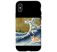 Kawaii Cute Corgi on the Great Wave in Hokusai Style Custodia per iPhone X/XS