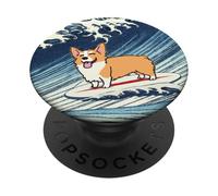 Kawaii Cute Corgi on the Great Wave in Hokusai Style PopSockets PopGrip Adesivo