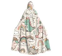 Kawaii-Dinosaur-Rainbow Mantello con cappuccio strega adulto, costume di Halloween con cappuccio mantello