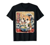 Kawaii Dog Graphic Tee Divertente Cane Mangiare Ramen Anime Giapponese Maglietta