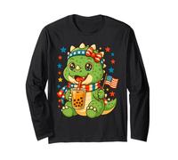 Kawaii Dragon Boba Tea Patriotic 4th of July USA Maglia a Manica