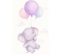 Kawaii Elephant Notebook - Watercolor Pastel Journal - Lined Notebook for School or College - 100 Pages with Decorative Borders Stars Hearts and Flowers - Cute Gift for Girls and Women