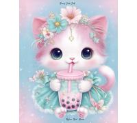 Kawaii Fancy Cats Club "Malina Teal Bloom" Composition Notebook: Cute Kitty with Boba Tea for Journaling or Writing Notes ~Glossy Finish ~ Wide Ruled