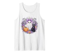 Kawaii Fantasma Gatto Nero Zucca Halloween Floreale Canotta