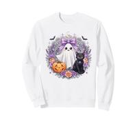 Kawaii Fantasma Gatto Nero Zucca Halloween Floreale Felpa