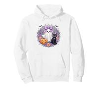 Kawaii Fantasma Gatto Nero Zucca Halloween Floreale Felpa con Cappuccio