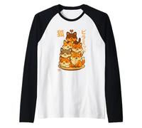 Kawaii Fox Pyramid Anime Japanese Letters Cute Maglia con Maniche Raglan