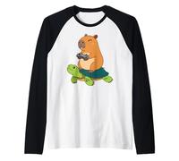 Kawaii Gaming Animal Graphic Turtle Cute Capybara Gamer Maglia con Maniche Raglan