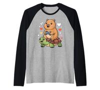 Kawaii Gaming Animal Graphic Turtle Cute Capybara Gamer Maglia con Maniche Raglan