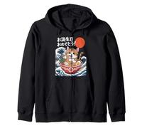 Kawaii Gatto Giapponese Mangia Ramen Noodles Anime Manga Style Felpa con Cappuccio
