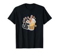 Kawaii Gatto Nero con Bubble Tea Maglietta