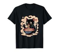 Kawaii Gatto Nero Mangia Ramen Tagliatelle Manga Maglietta