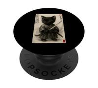 Kawaii Gatto Samurai Guerriero Giapponese Vintage Ukiyo-e PopSockets PopGrip Adesivo