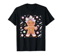 Kawaii Gingerbread Man Candy Cane Grafica Natale Maglietta
