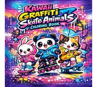 Kawaii Graffiti Skate Animals Coloring Book: Cute Skateboarding Animals with Fun Graffiti Backgrounds for Kids - Single-Sided Black Pages to Prevent Bleed-Through