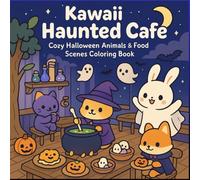 Kawaii Halloween Coloring Book: Cozy Haunted Café Scenes with Cute Animals & Spooky Food Designs for Adults and Kids