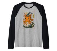 Kawaii Halloween Yokai Polpo Zucca Strega Maglia con Maniche Raglan