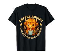 Kawaii Highland Cow Coffee Addict Life Better with Coffee Maglietta