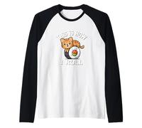 Kawaii How I Roll Sushi Orange Tabby Cat Lover Maglia con Maniche Raglan
