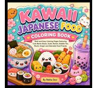 KAWAII JAPANESE FOOD: Bold and Easy Coloring Pages Featuring Cute Bento Boxes, Sushi, Ramen, Bubble Tea, Mochi, Onigiri and Adorable Food Friends