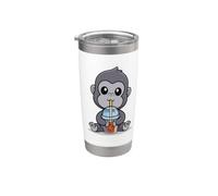Kawaii Kids Drinking Boba Tea Bubble Tea Wild Gorilla Lover Bicchiere termico in acciaio inox doppia parete