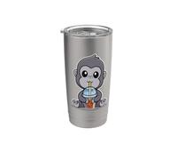Kawaii Kids Drinking Boba Tea Bubble Tea Wild Gorilla Lover Bicchiere termico in acciaio inox doppia parete