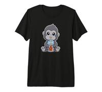 Kawaii Kids Drinking Boba Tea Bubble Tea Wild Gorilla Lover Maglietta Premium