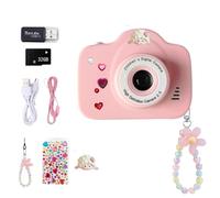 Kawaii - Macchina fotografica per bambini e ragazze, con immagine di gattino, per selfie fai da te, videocamera digitale portatile con ciondoli (rosa)