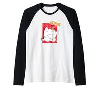 Kawaii Maneki-Neko Anime Cat Japanese Good Luck Feng Shui Maglia con Maniche Raglan