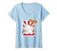 Kawaii Maneki-Neko Anime Cat, Stile Manga Gatto Portafortuna Maglietta con Collo a V