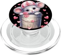 Kawaii Mouse In Valentines Basket For Girls Cute Heart PopSockets PopGrip per MagSafe
