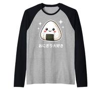 Kawaii Onigiri Giapponese Palla di Riso Amante del Cibo Design Carino Maglia con Maniche Raglan