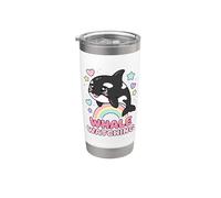 Kawaii Orca Rainbow Whale Guardando Chibi Whale Girls Bicchiere termico in acciaio inox doppia parete
