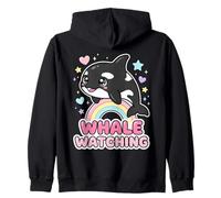 Kawaii Orca Rainbow Whale Guardando Chibi Whale Girls Felpa con Cappuccio